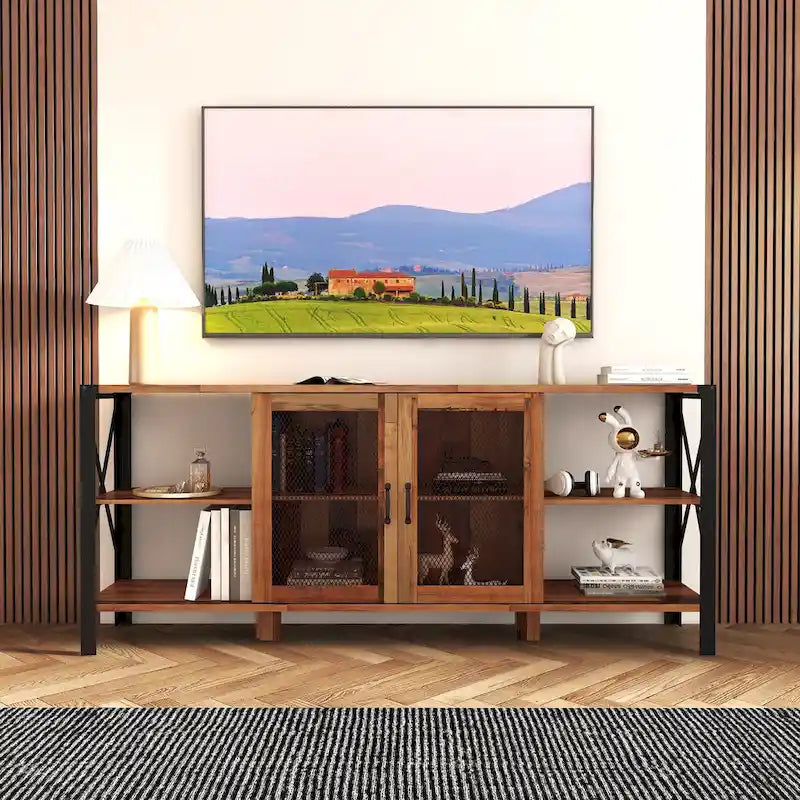 Meuble TV de ferme en noyer 70,87 po avec rangement ouvert pour téléviseurs de 70 po