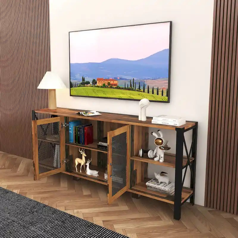 Meuble TV de ferme en noyer 70,87 po avec rangement ouvert pour téléviseurs de 70 po