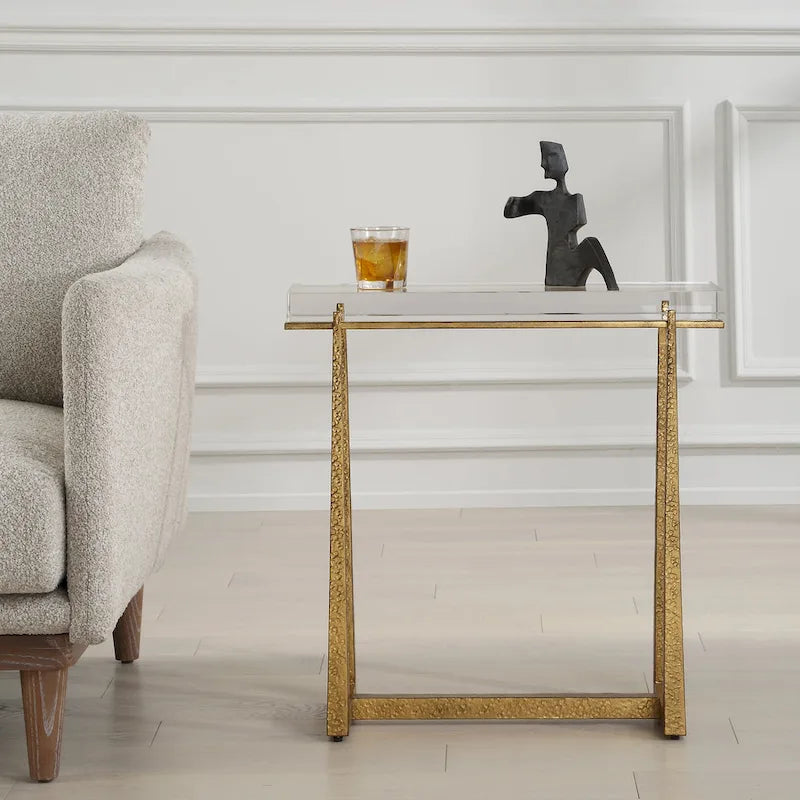 Table d'appoint haute en cristal épais – 24 – Or antique