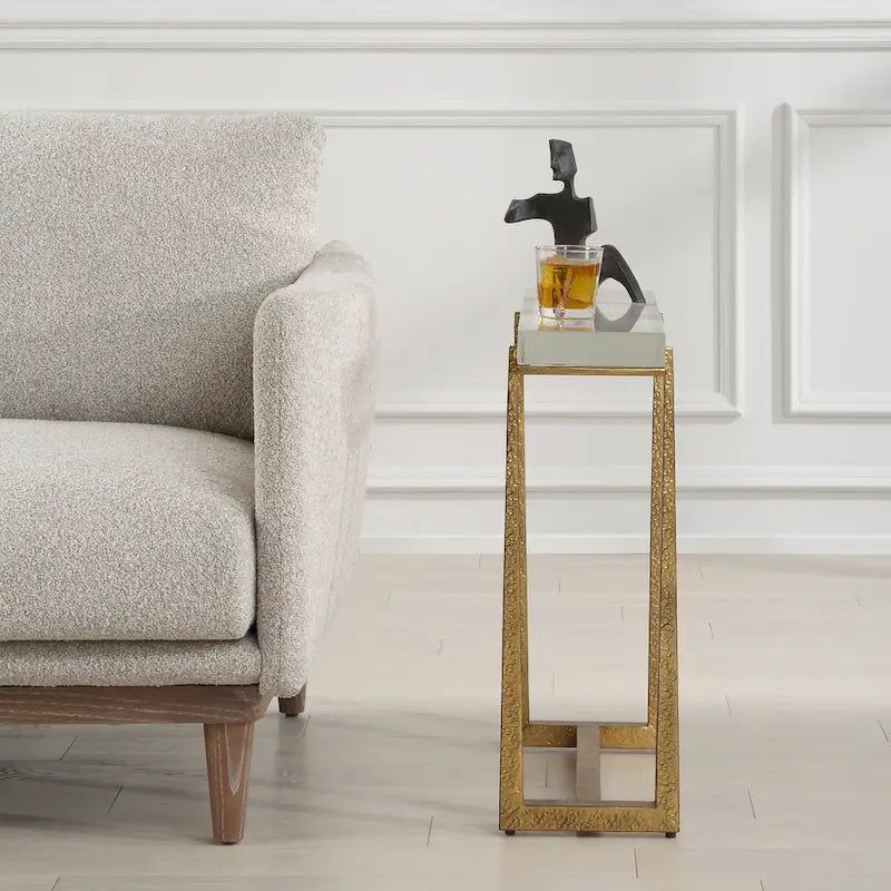 Table d'appoint haute en cristal épais – 24 – Or antique