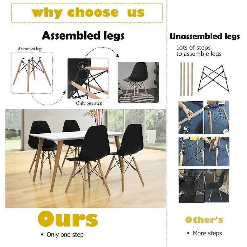 Lot de 2 chaises de salle à manger modernes sans accoudoirs avec pieds en bois – Voir détails