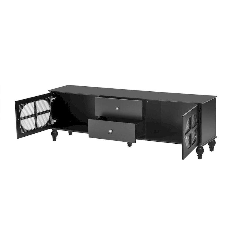 Meuble TV Moderne Minimaliste avec 2 Armoires de Rangement, 2 Tiroirs et Gestion des Câbles pour Salon Chambre