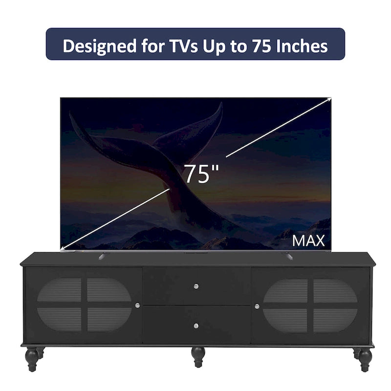 Meuble TV Moderne Minimaliste avec 2 Armoires de Rangement, 2 Tiroirs et Gestion des Câbles pour Salon Chambre