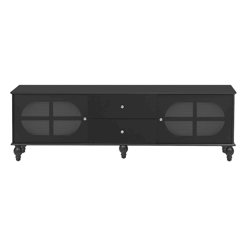 Meuble TV Moderne Minimaliste avec 2 Armoires de Rangement, 2 Tiroirs et Gestion des Câbles pour Salon Chambre