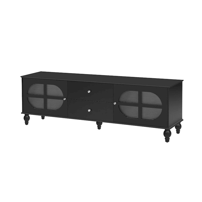 Meuble TV Moderne Minimaliste avec 2 Armoires de Rangement, 2 Tiroirs et Gestion des Câbles pour Salon Chambre
