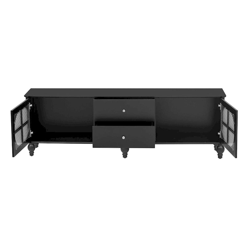 Meuble TV Moderne Minimaliste avec 2 Armoires de Rangement, 2 Tiroirs et Gestion des Câbles pour Salon Chambre
