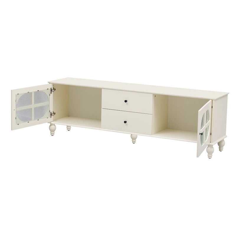 Meuble TV Moderne Minimaliste avec 2 Armoires de Rangement, 2 Tiroirs et Gestion des Câbles pour Salon Chambre