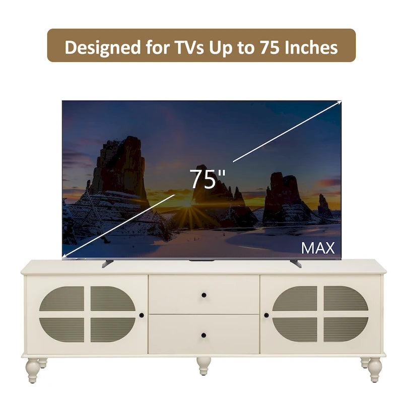 Meuble TV Moderne Minimaliste avec 2 Armoires de Rangement, 2 Tiroirs et Gestion des Câbles pour Salon Chambre