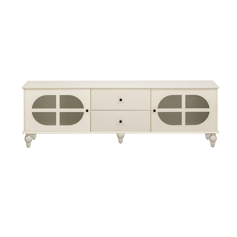 Meuble TV Moderne Minimaliste avec 2 Armoires de Rangement, 2 Tiroirs et Gestion des Câbles pour Salon Chambre