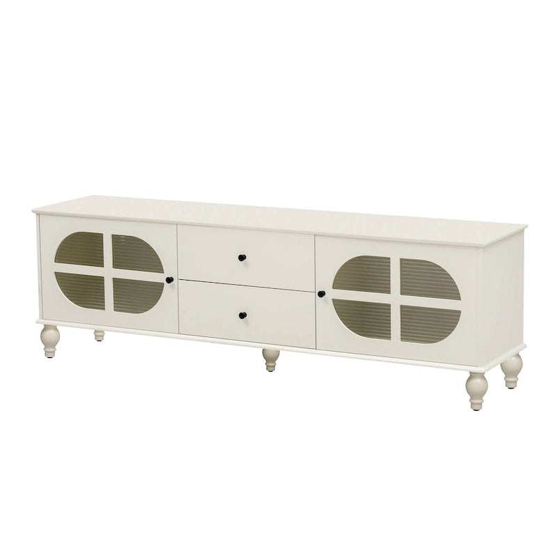 Meuble TV Moderne Minimaliste avec 2 Armoires de Rangement, 2 Tiroirs et Gestion des Câbles pour Salon Chambre