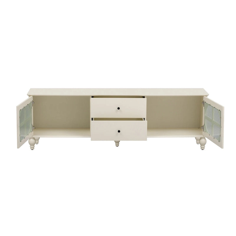Meuble TV Moderne Minimaliste avec 2 Armoires de Rangement, 2 Tiroirs et Gestion des Câbles pour Salon Chambre