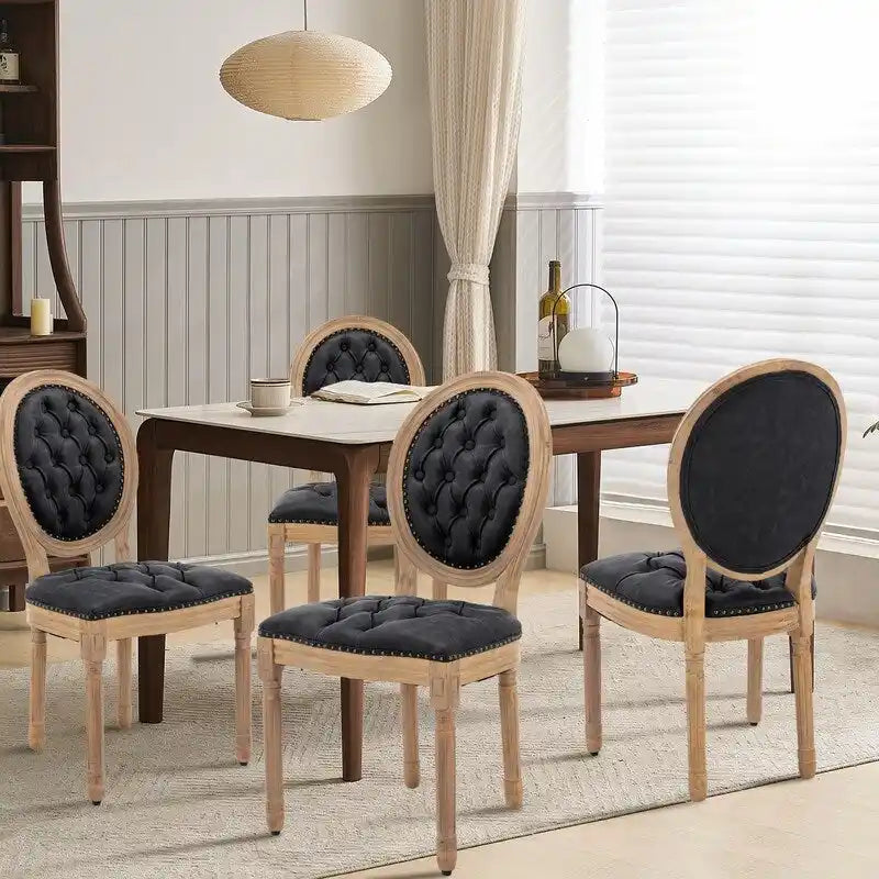 Chaises de salle à manger françaises en bois massif avec garniture cloutée (Lot de 2)