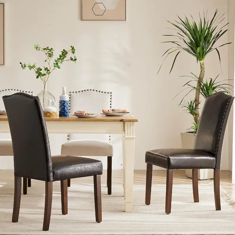 Ensemble de chaises de salle à manger (deux pièces) en cuir brun foncé