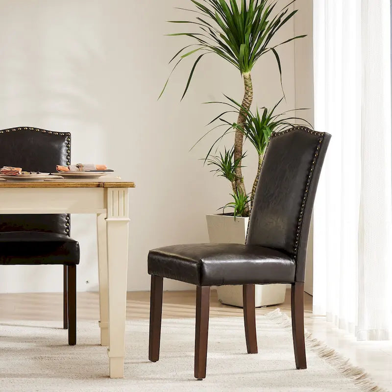 Ensemble de chaises de salle à manger (deux pièces) en cuir brun foncé