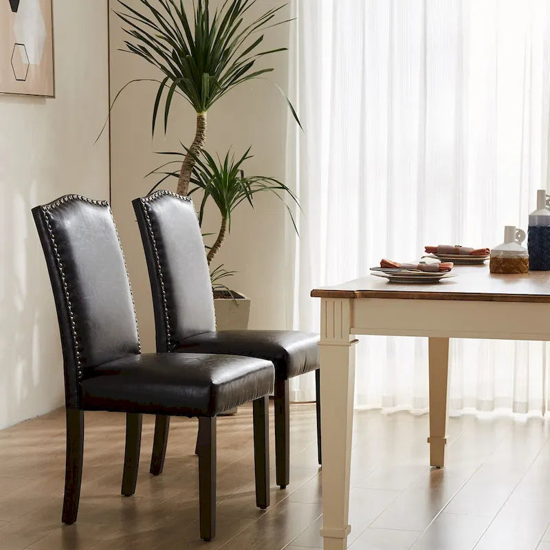 Ensemble de chaises de salle à manger (deux pièces) en cuir brun foncé