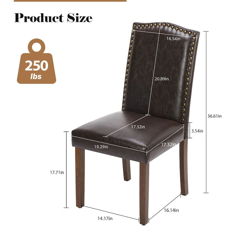 Ensemble de chaises de salle à manger (deux pièces) en cuir brun foncé
