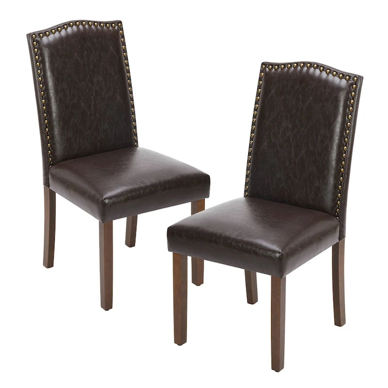 Ensemble de chaises de salle à manger (deux pièces) en cuir brun foncé