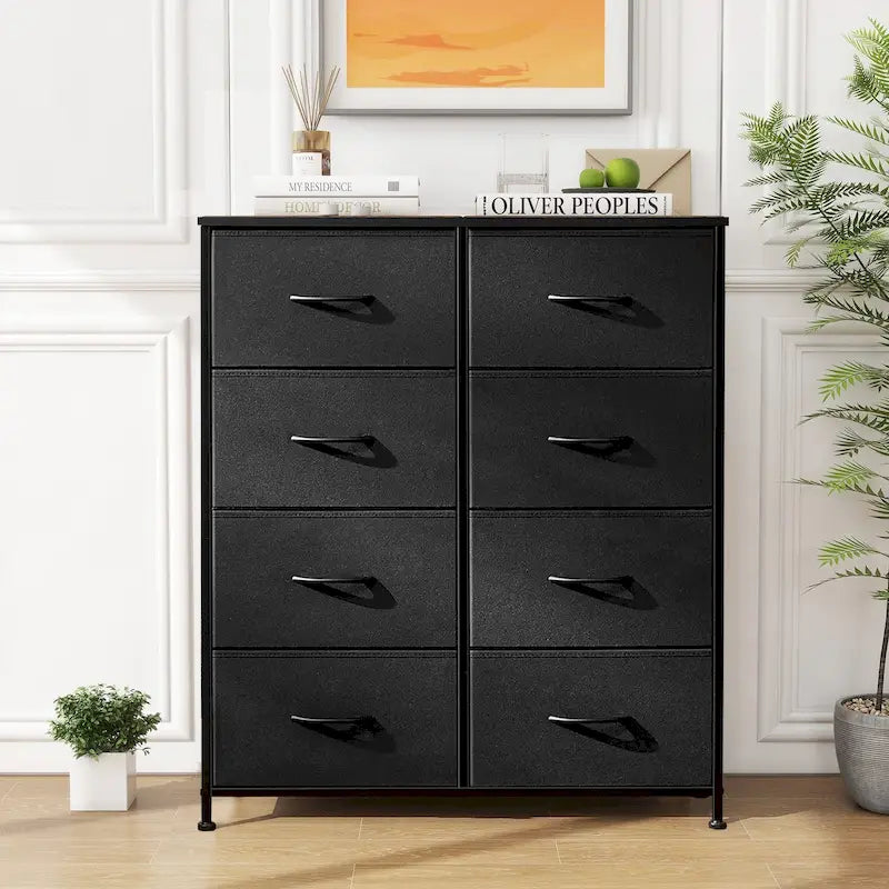 Commode de chambre élégante à 8 tiroirs, tour de rangement haute avec plateau en bois