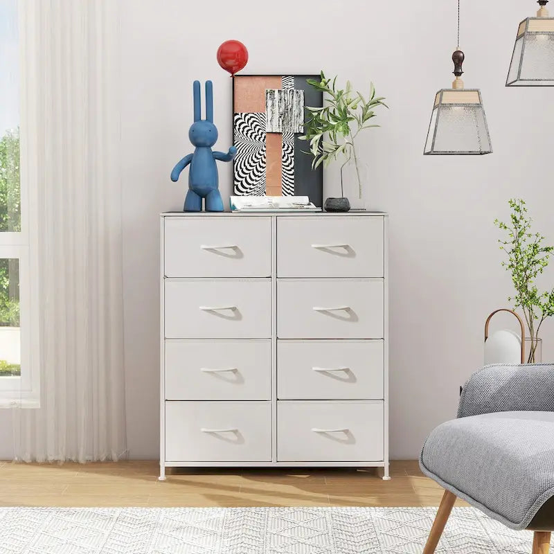 Commode de chambre élégante à 8 tiroirs, tour de rangement haute avec plateau en bois