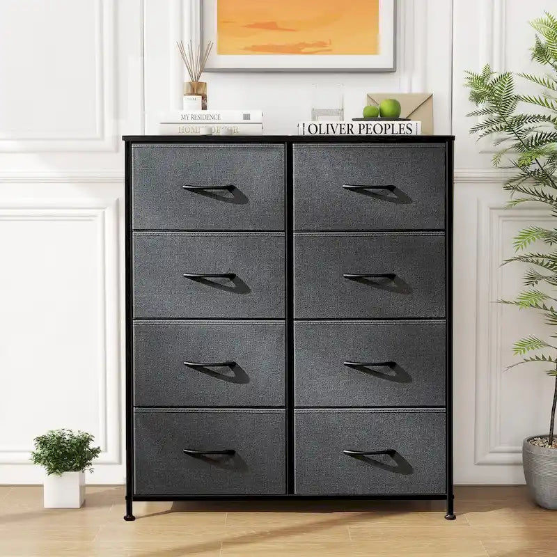 Commode de chambre élégante à 8 tiroirs, tour de rangement haute avec plateau en bois