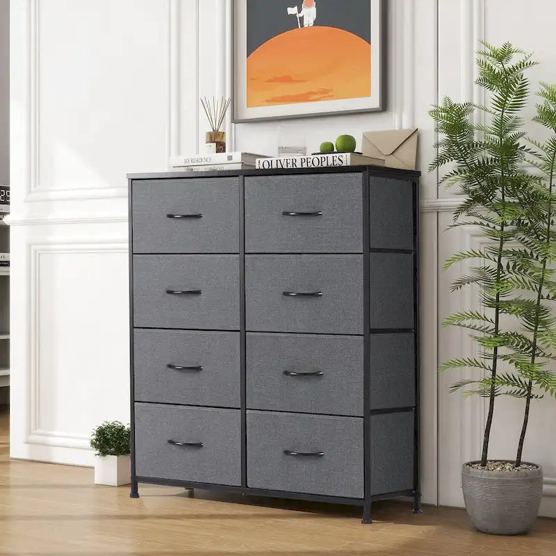Commode de chambre élégante à 8 tiroirs, tour de rangement haute avec plateau en bois