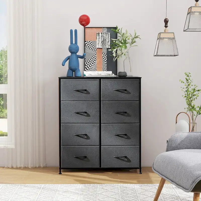 Commode de chambre élégante à 8 tiroirs, tour de rangement haute avec plateau en bois