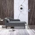 Chaise longue capitonnée en velours gris moderne 60 avec pieds en bois massif et rangement
