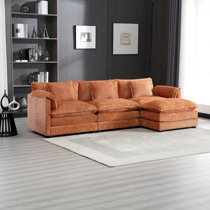 Canapé d'angle en L 4 places Orange 112,2" en tissu bouclé moderne avec coussins amovibles et accoudoirs détachables
