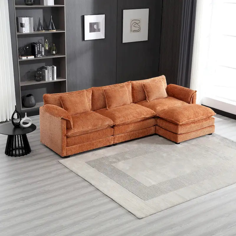 Canapé d'angle en L 4 places Orange 112,2" en tissu bouclé moderne avec coussins amovibles et accoudoirs détachables