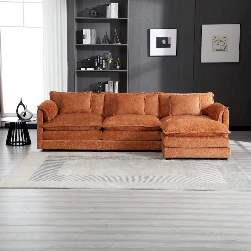 Canapé d'angle en L 4 places Orange 112,2" en tissu bouclé moderne avec coussins amovibles et accoudoirs détachables
