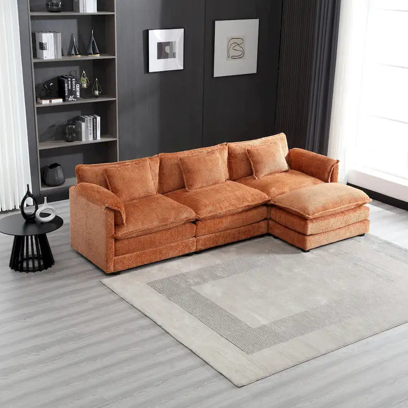 Canapé d'angle en L 4 places Orange 112,2" en tissu bouclé moderne avec coussins amovibles et accoudoirs détachables