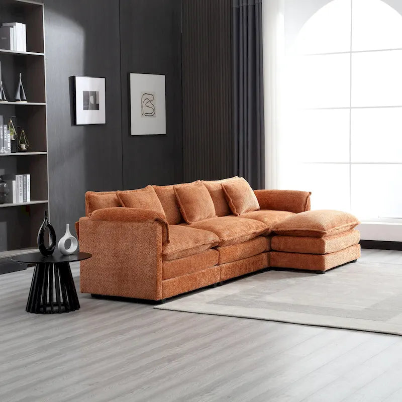 Canapé d'angle en L 4 places Orange 112,2" en tissu bouclé moderne avec coussins amovibles et accoudoirs détachables
