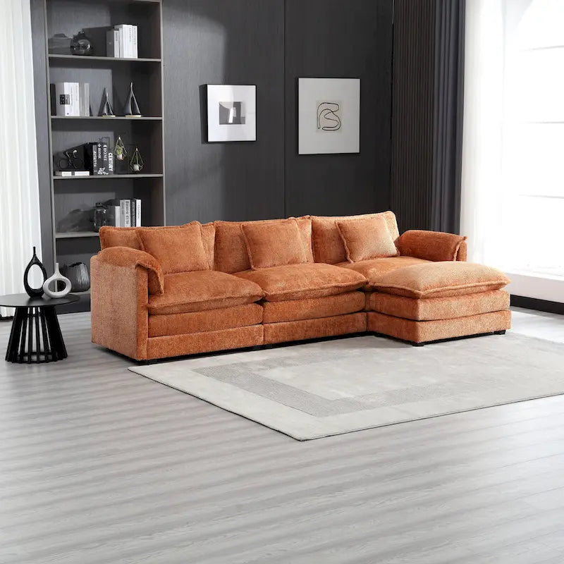 Canapé d'angle en L 4 places Orange 112,2" en tissu bouclé moderne avec coussins amovibles et accoudoirs détachables