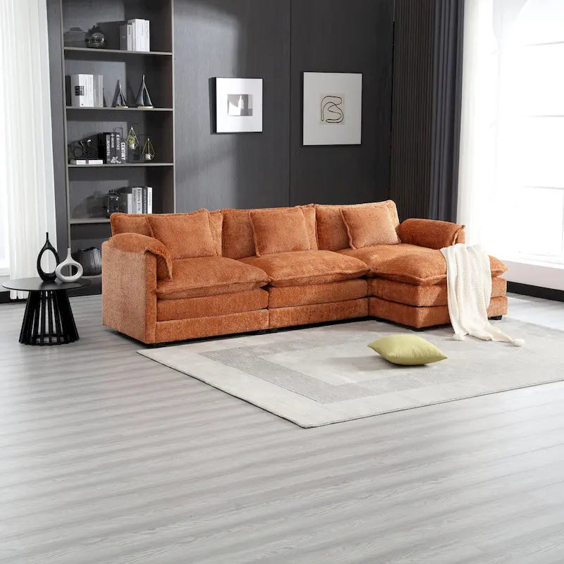 Canapé d'angle en L 4 places Orange 112,2" en tissu bouclé moderne avec coussins amovibles et accoudoirs détachables