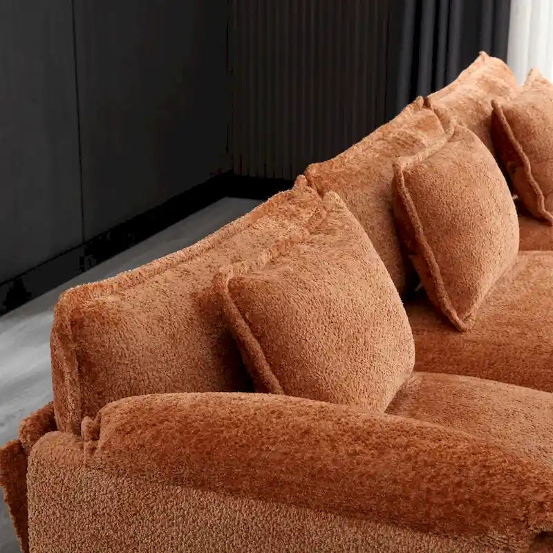 Canapé d'angle en L 4 places Orange 112,2" en tissu bouclé moderne avec coussins amovibles et accoudoirs détachables