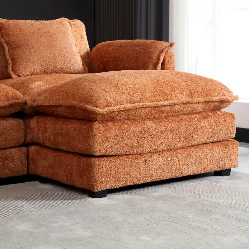 Canapé d'angle en L 4 places Orange 112,2" en tissu bouclé moderne avec coussins amovibles et accoudoirs détachables