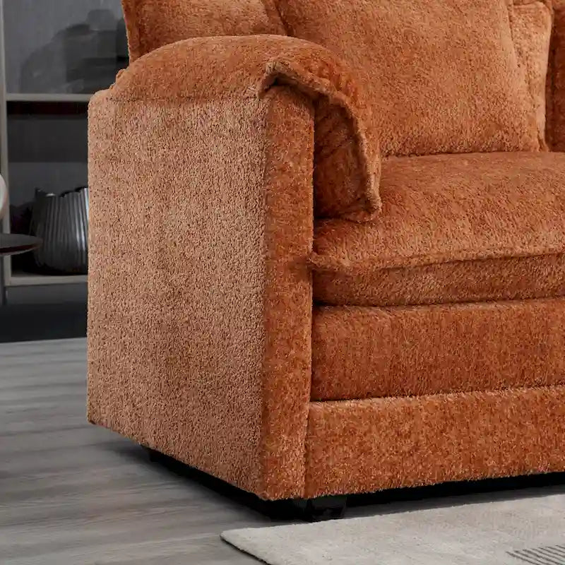 Canapé d'angle en L 4 places Orange 112,2" en tissu bouclé moderne avec coussins amovibles et accoudoirs détachables
