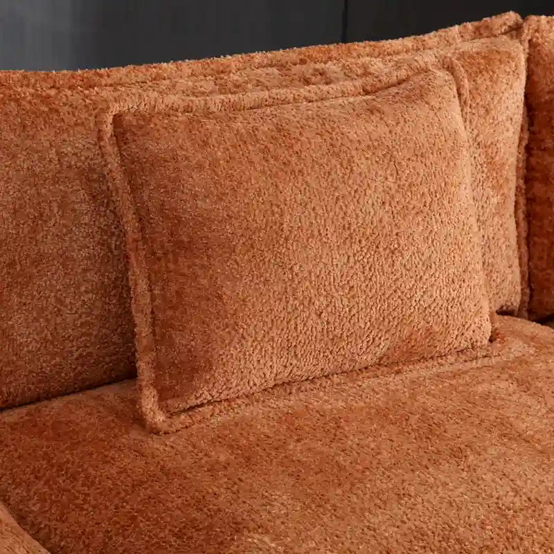 Canapé d'angle en L 4 places Orange 112,2" en tissu bouclé moderne avec coussins amovibles et accoudoirs détachables