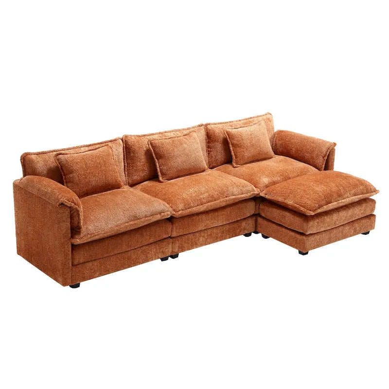 Canapé d'angle en L 4 places Orange 112,2" en tissu bouclé moderne avec coussins amovibles et accoudoirs détachables