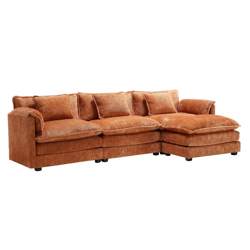 Canapé d'angle en L 4 places Orange 112,2" en tissu bouclé moderne avec coussins amovibles et accoudoirs détachables