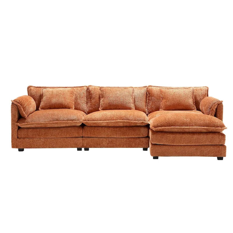 Canapé d'angle en L 4 places Orange 112,2" en tissu bouclé moderne avec coussins amovibles et accoudoirs détachables