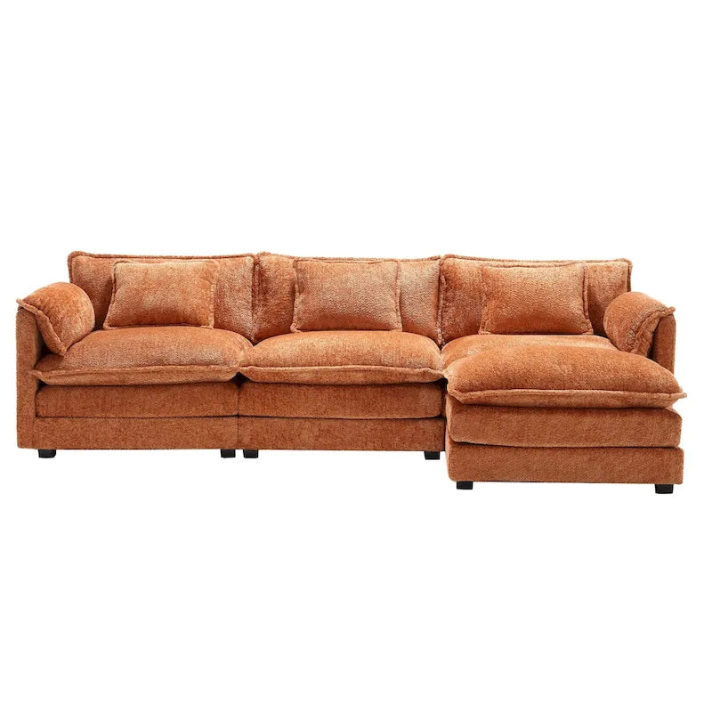 Canapé d'angle en L 4 places Orange 112,2" en tissu bouclé moderne avec coussins amovibles et accoudoirs détachables