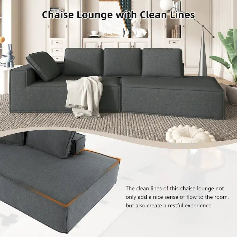 Gris 125 Canapé inclinable moderne à 4 places pour la relaxation dans le salon, convertible intérieur