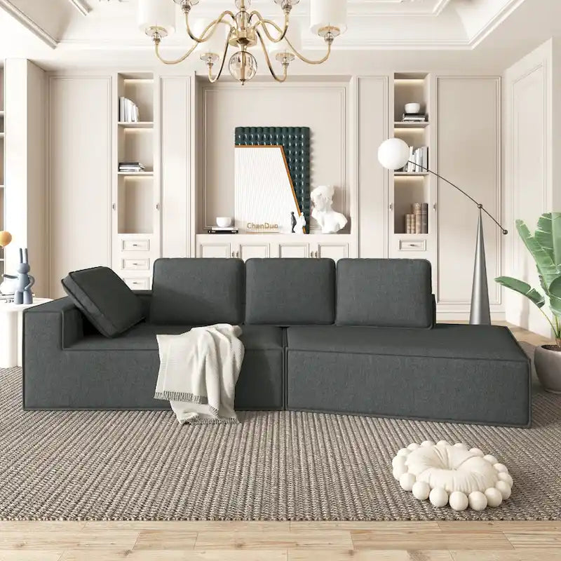 Gris 125 Canapé inclinable moderne à 4 places pour la relaxation dans le salon, convertible intérieur