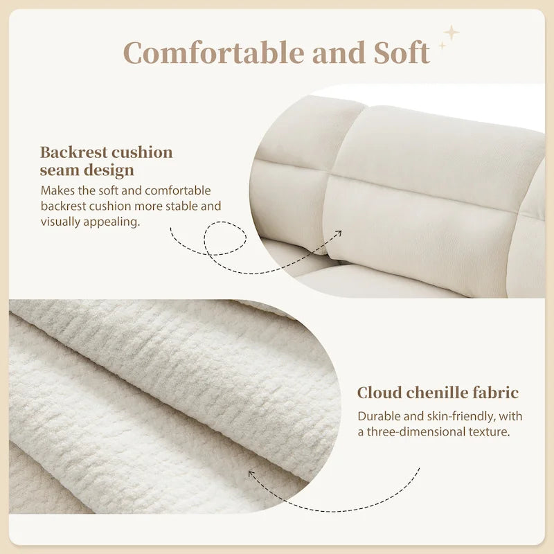 110 Canapé d'angle moderne en L convertible 5 places avec pouf amovible et 5 coussins, tissu chenille doux