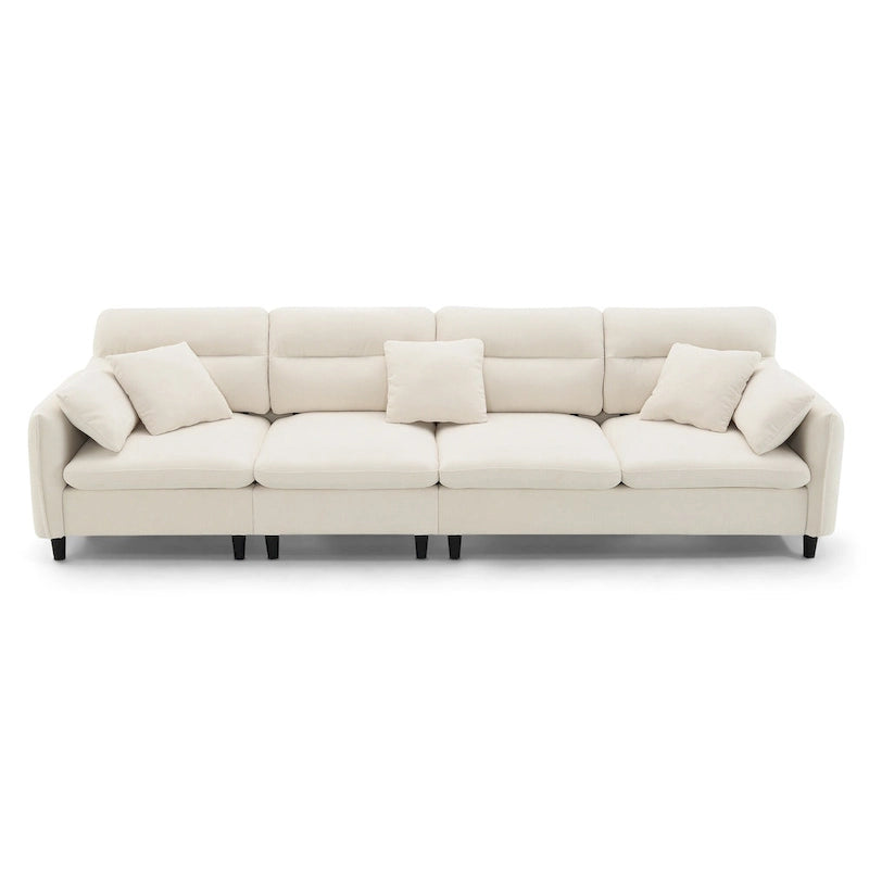 110 Canapé d'angle moderne en L convertible 5 places avec pouf amovible et 5 coussins, tissu chenille doux