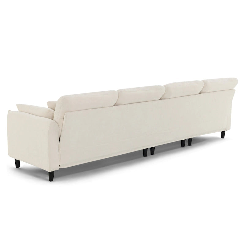 110 Canapé d'angle moderne en L convertible 5 places avec pouf amovible et 5 coussins, tissu chenille doux