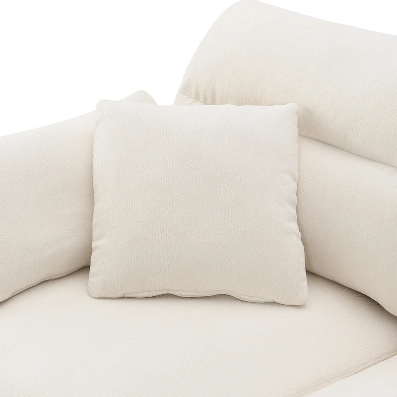 110 Canapé d'angle moderne en L convertible 5 places avec pouf amovible et 5 coussins, tissu chenille doux