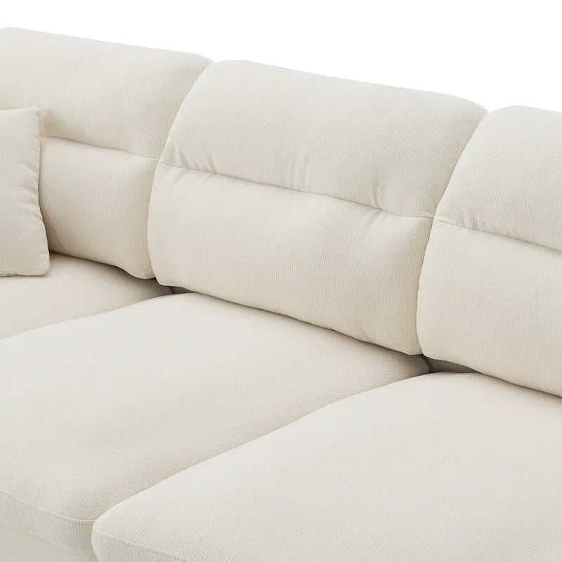 110 Canapé d'angle moderne en L convertible 5 places avec pouf amovible et 5 coussins, tissu chenille doux