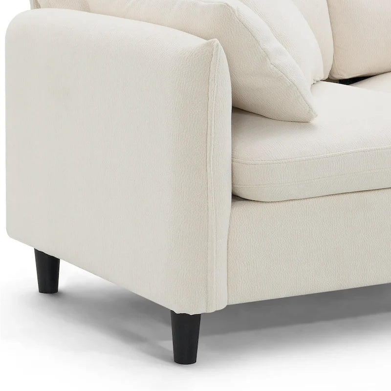 110 Canapé d'angle moderne en L convertible 5 places avec pouf amovible et 5 coussins, tissu chenille doux